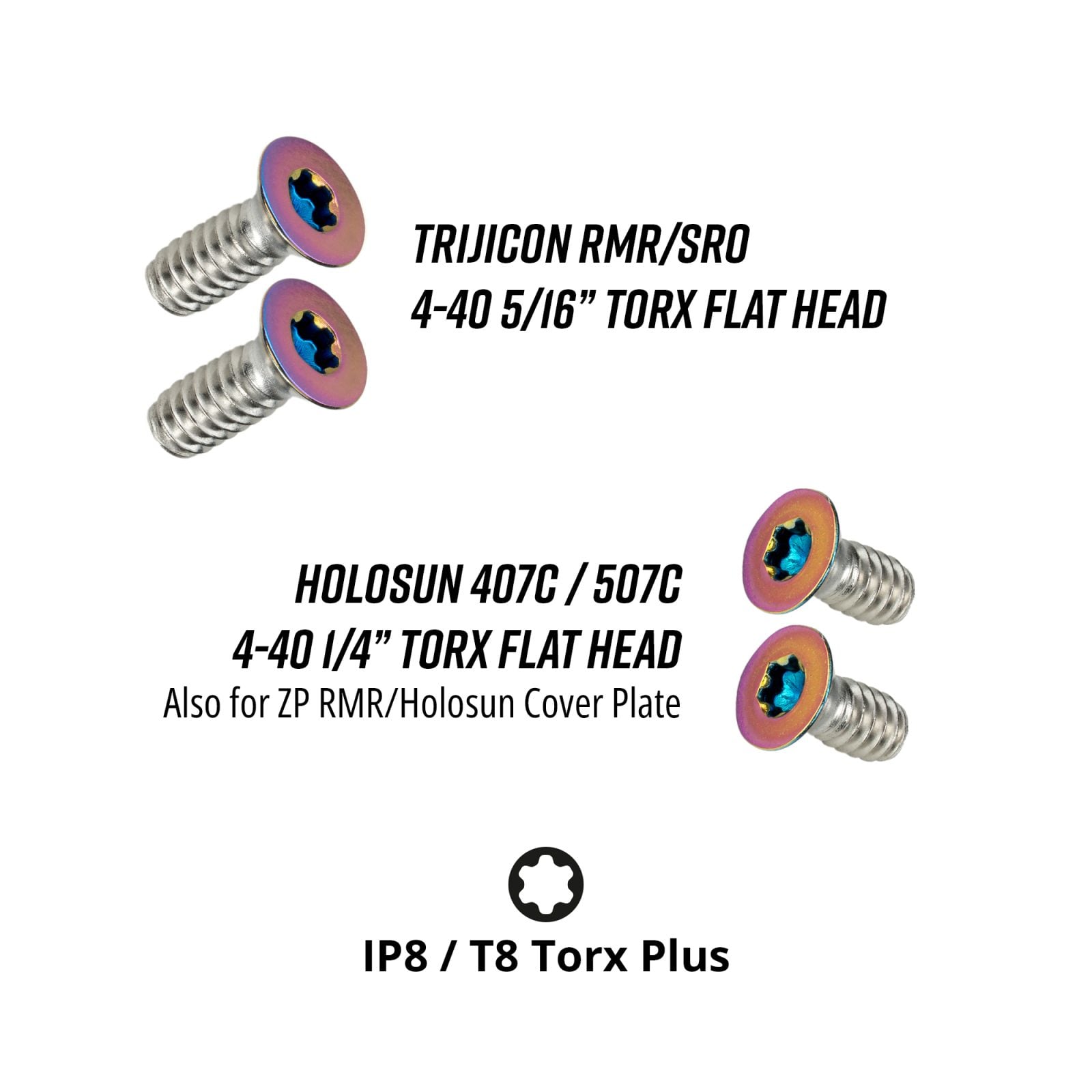 Spectrum Screws for Trijicon RMR / SRO and Holosun 407c / 507c - 4-40 5/16" and 1/4"
